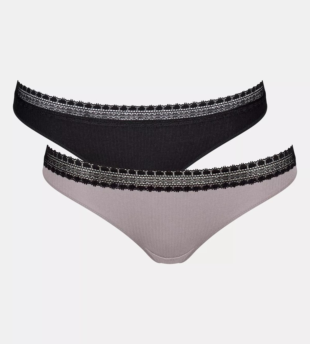 Sloggi Go Żebrowany Brazilian Brief Czarne | 03672-URIJ