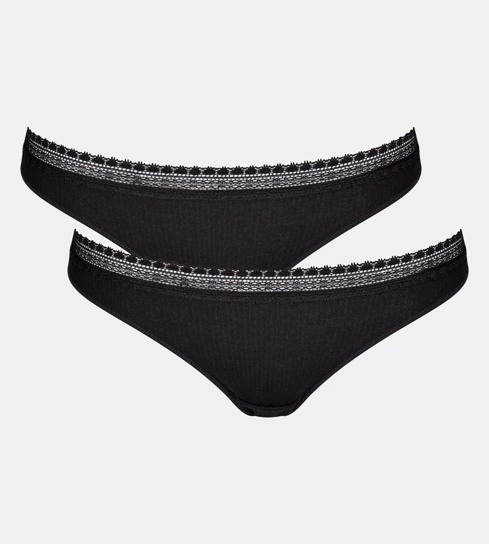 Sloggi Go Żebrowany Brazilian Brief Czarne | 24673-YGER
