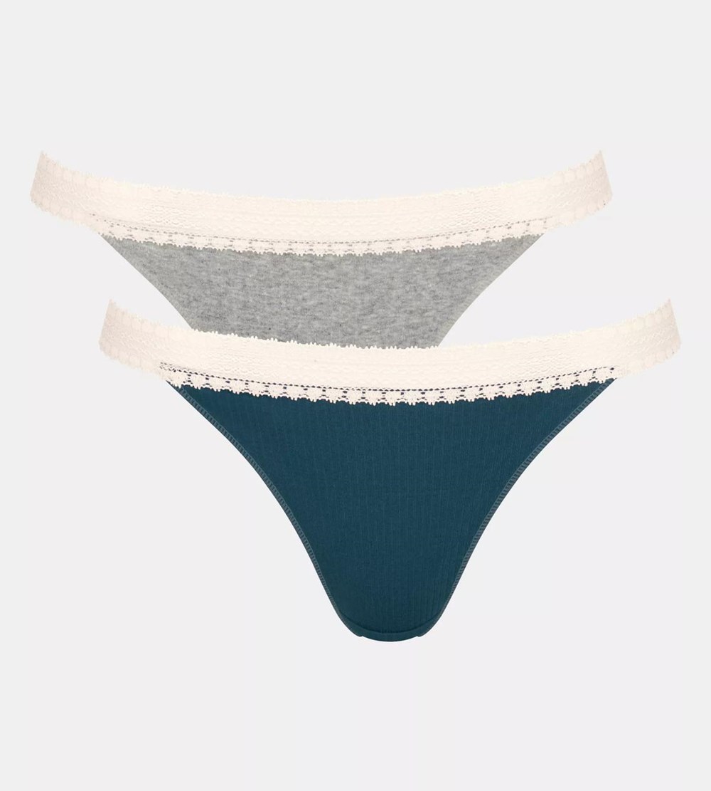 Sloggi Go Żebrowany Brazilian Brief Niebieskie Głęboka | 35129-RZKQ