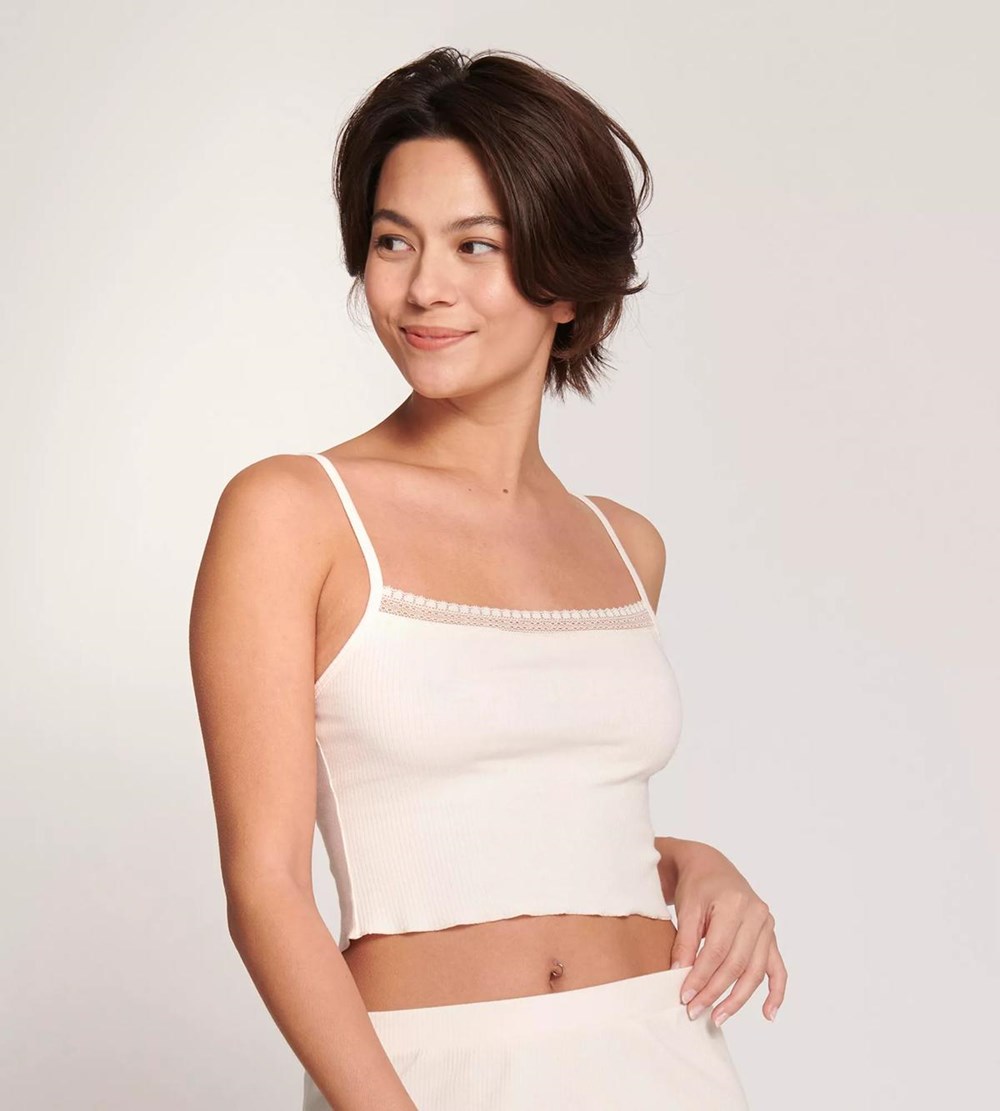 Sloggi Go Żebrowany Top With Spaghetti Straps Angora | 13754-UEXZ